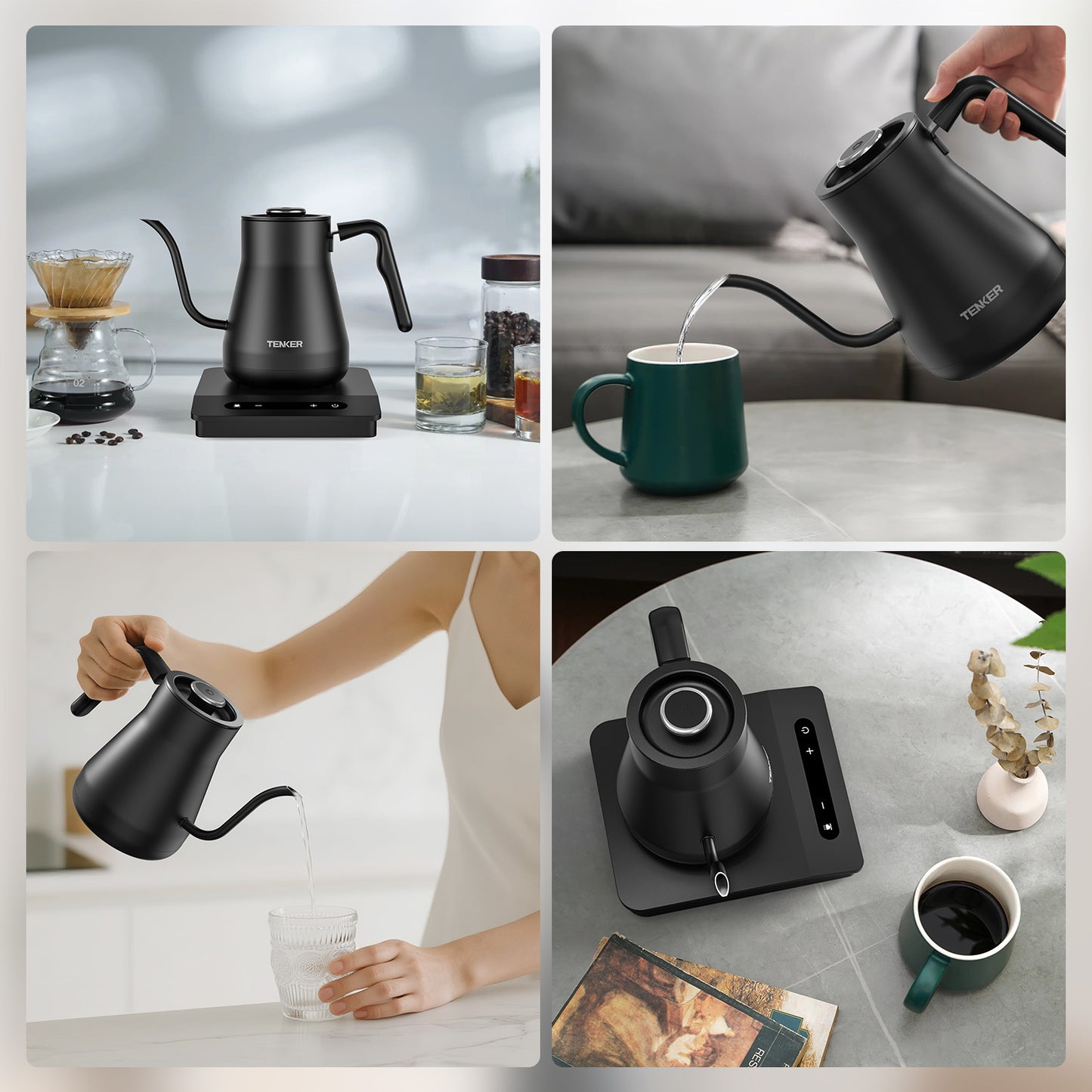 Gooseneck Electric Kettle with Temperature Control - 1200W Fast Boil for Pour Over Coffee & Tea