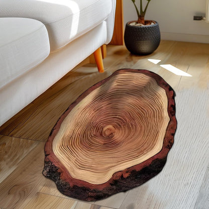 Wood Grain Bath Mat- Non-Slip Quick-Dry Bathroom Rug with 3D Annual Ring Print 24"x35"