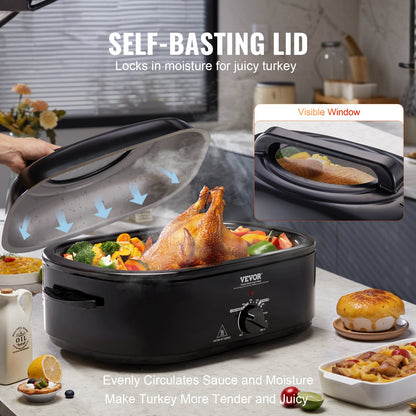 Electric Roaster Oven 20 QT - 1450W Turkey Roaster with Self-Basting Lid, Fits Up to 24 lbs