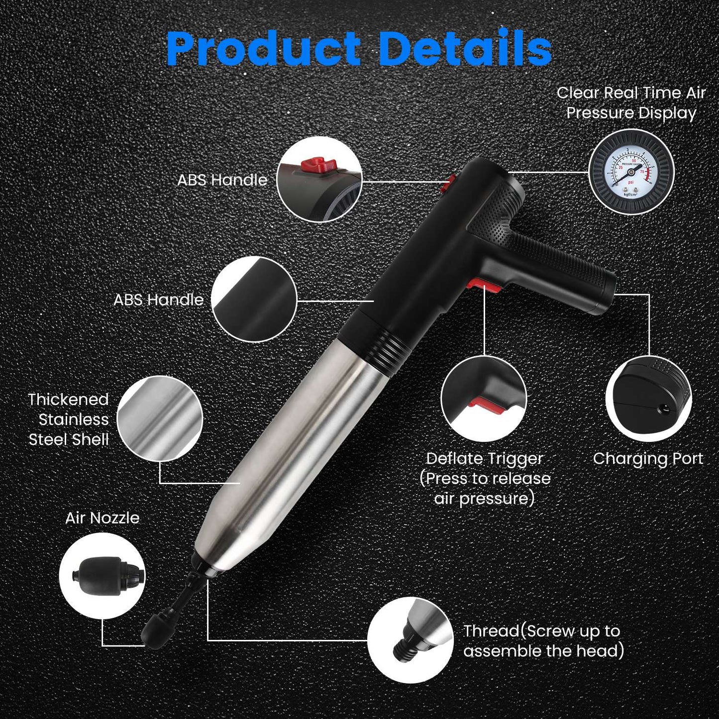 Electric Toilet Plunger - High Pressure Air Drain Blaster with Real-Time Pressure Display & 4 Heads