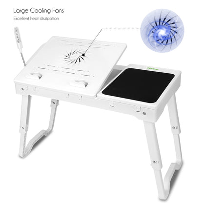 Foldable Laptop Desk with Cooling Fan, LED Light & USB Ports