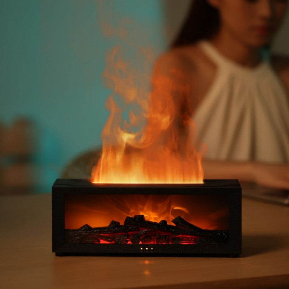 Flame Aroma Diffuser Fireplace Effect – Ultrasonic Essential Oil Diffuser, LED Flame Humidifier for Home