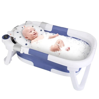 Foldable Baby Bathtub with Built-In Thermometer - Travel-Friendly for Newborns 0-24 Months