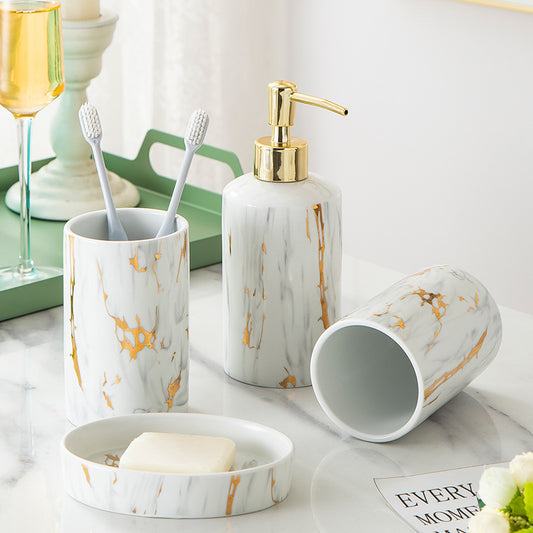 Premium Marble Ceramic Bathroom Wash Set - 4-Piece Luxury Vanity Collection