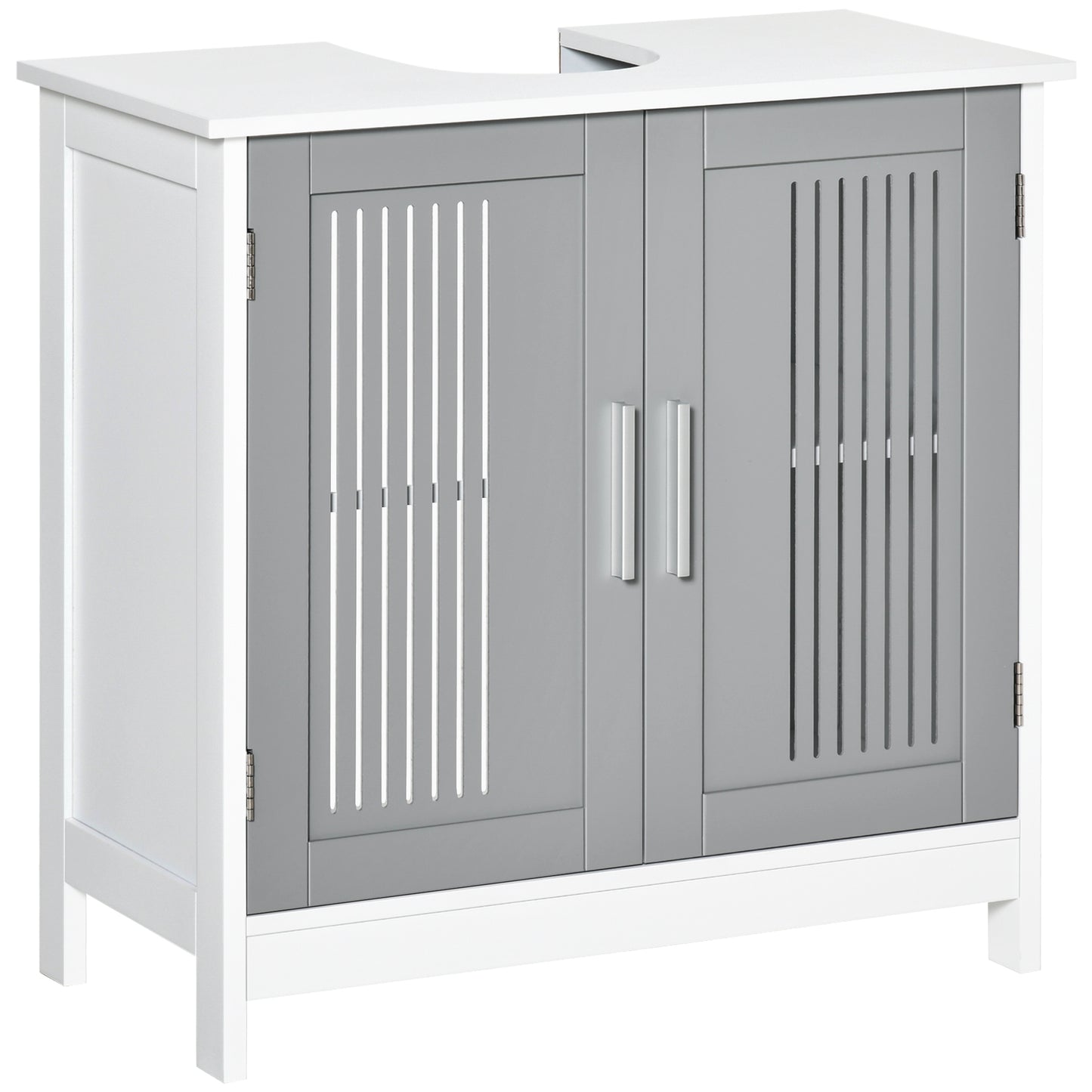 Under Sink Pedestal Bathroom Cabinet - Adjustable Shelf Storage Organizer, White & Gray