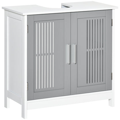 Under Sink Pedestal Bathroom Cabinet - Adjustable Shelf Storage Organizer, White & Gray