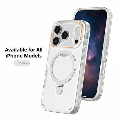 Clear phone case with ring holder for iPhone 17 Pro on a white background