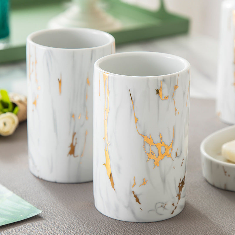 Premium Marble Ceramic Bathroom Wash Set - 4-Piece Luxury Vanity Collection