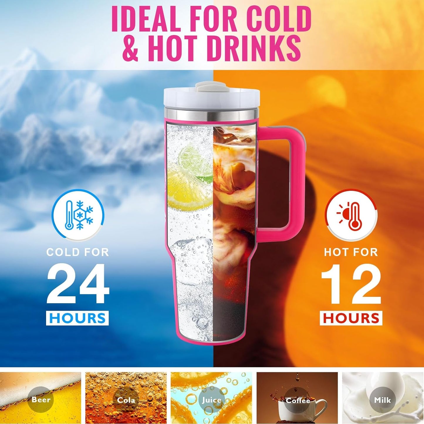 40oz Insulated Tumbler with Handle & Straw - Stainless Steel Travel Mug