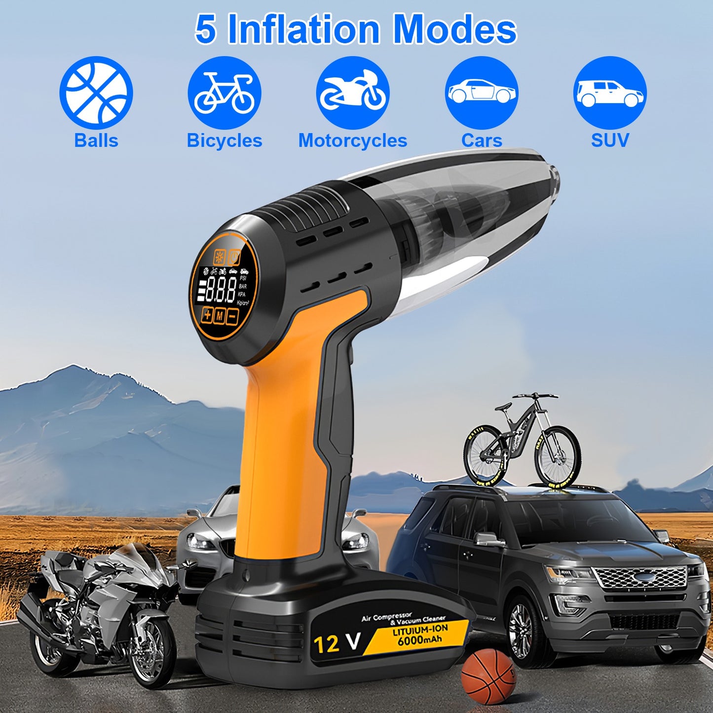 Cordless Car Vacuum Cleaner And Tire Inflator - 4 in 1