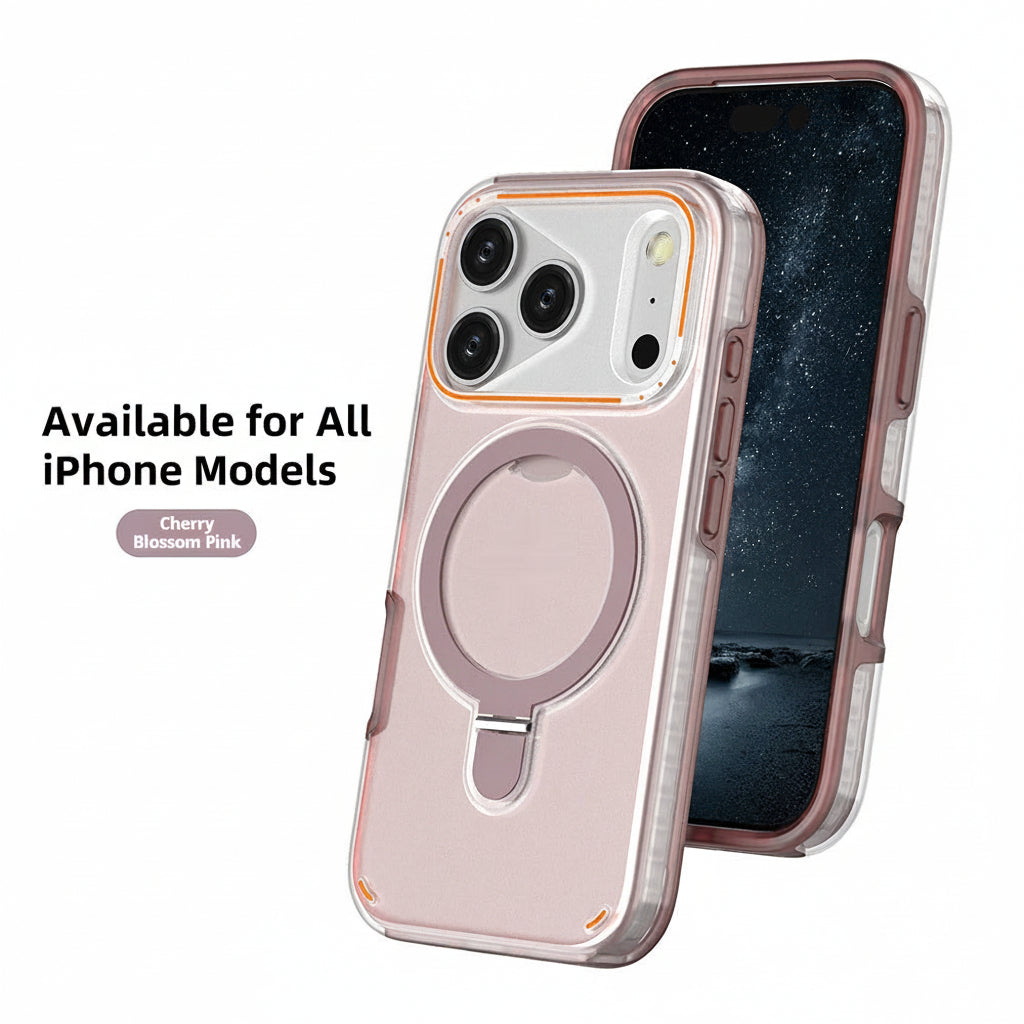 Cherry Blossom Pink phone case for iPhone 17 Pro with a clear back and camera cover.