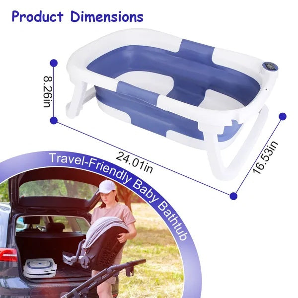 Foldable Baby Bathtub with Built-In Thermometer - Travel-Friendly for Newborns 0-24 Months