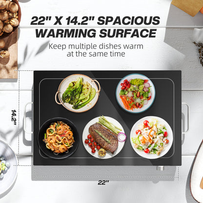 Electric Food Warming Tray 300W - Large 22" Buffet Warmer with Adjustable Temperature & Cool-Touch Handles
