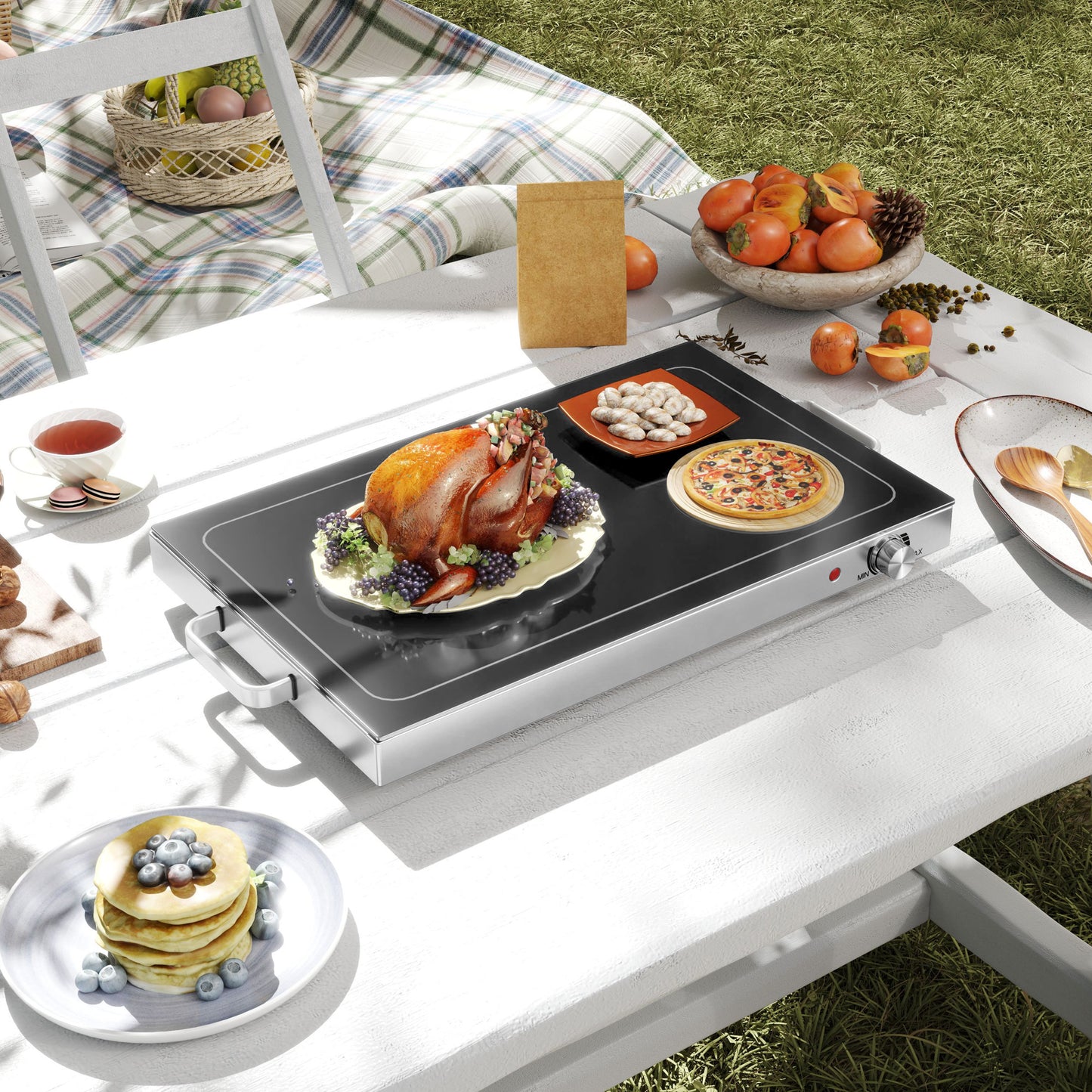Electric Food Warming Tray 300W - Large 22" Buffet Warmer with Adjustable Temperature & Cool-Touch Handles