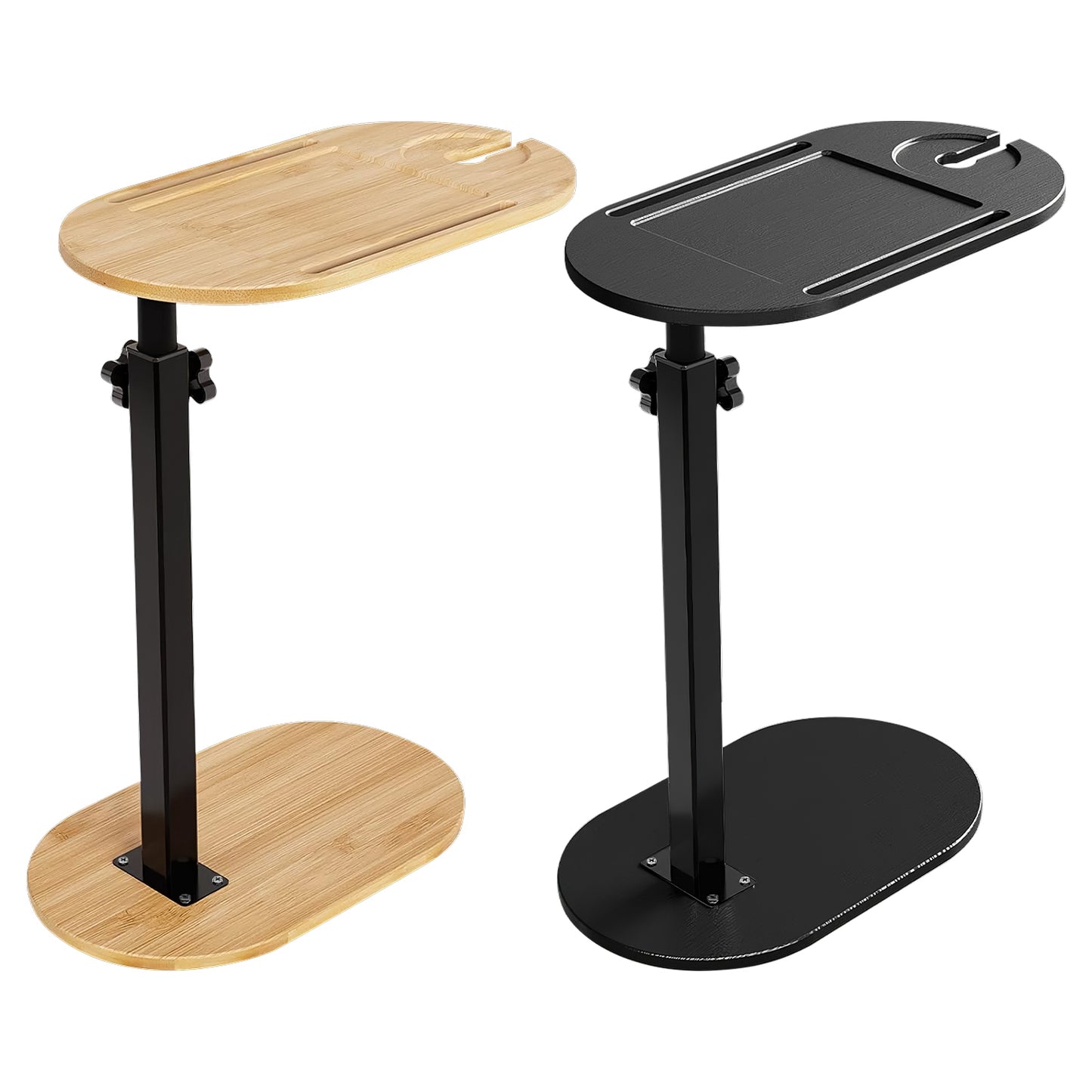 C-Shaped Bathtub Tray Table - Adjustable Height Bamboo Bath Caddy with 360° Rotating Desktop