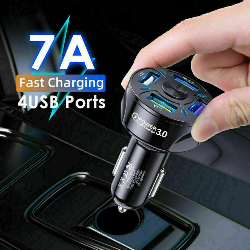 4-Port USB Car Charger 45W - Fast Charging Adapter for iPhone & Android