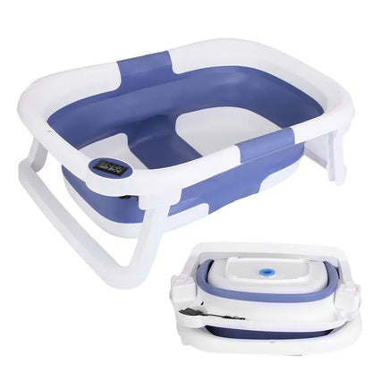 Foldable Baby Bathtub with Built-In Thermometer - Travel-Friendly for Newborns 0-24 Months