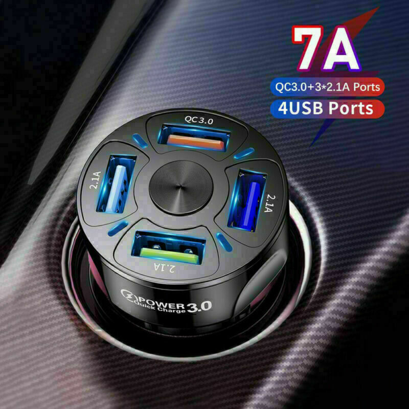 4-Port USB Car Charger 45W - Fast Charging Adapter for iPhone & Android