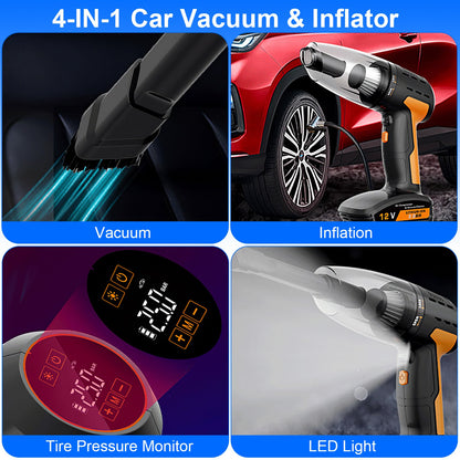 Cordless Car Vacuum Cleaner And Tire Inflator - 4 in 1
