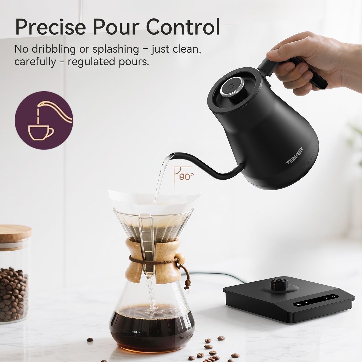Gooseneck Electric Kettle with Temperature Control - 1200W Fast Boil for Pour Over Coffee & Tea